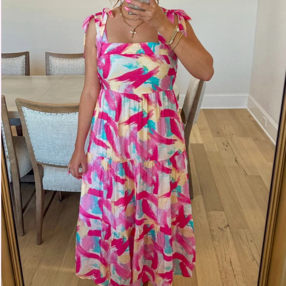 Blu Pepper Boutique Babydoll Dress Womens L Wide Strap Colorful Boho